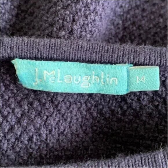 J. McLaughlin 100% Cotton 3/4 Fringed Sleeve Blue Knit Sweater Size Medium - Picture 6 of 7